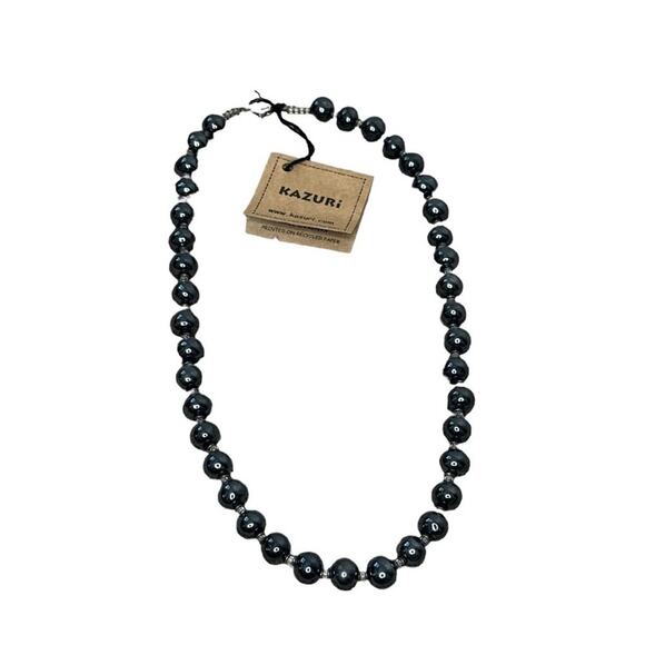 Kazuri Beaded Necklace 22” in Pewter - Picture 1 of 5